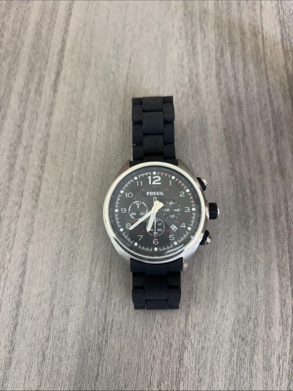 Fossil Men's Black Dial Chronograph Watch with Black Strap (will need battery)